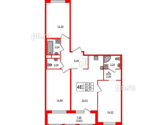 Квартира в ЖК UP-квартал Воронцовский, 3 комнатная, 85.77 м², 2 этаж