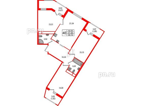 Квартира в ЖК UP-квартал Воронцовский, 3 комнатная, 89.16 м², 2 этаж