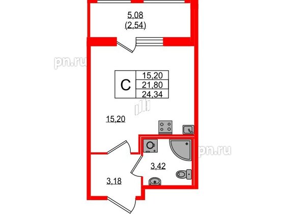 Квартира в ЖК UP-квартал Воронцовский, студия, 24.34 м², 9 этаж