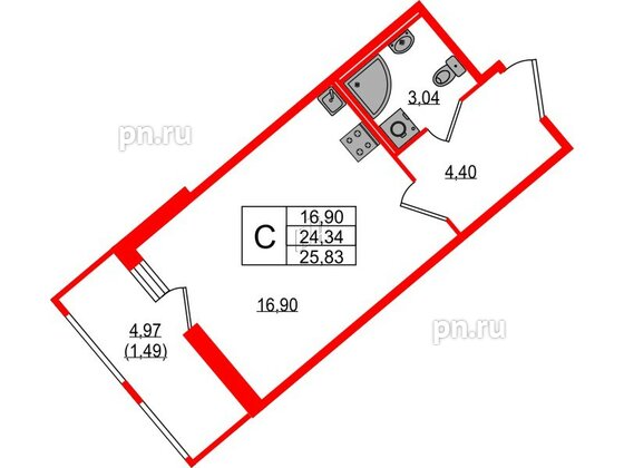 Квартира в ЖК UP-квартал Воронцовский, студия, 25.83 м², 10 этаж