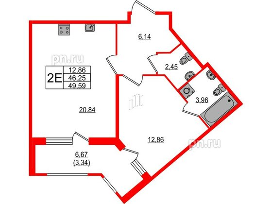 Квартира в ЖК UP-квартал Воронцовский, 1 комнатная, 49.59 м², 9 этаж