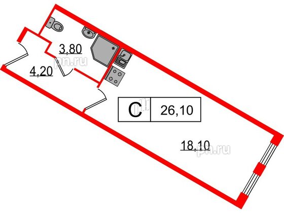 Апартаменты в ЖК Начало Апарт отель у воды, студия, 26.1 м², 6 этаж