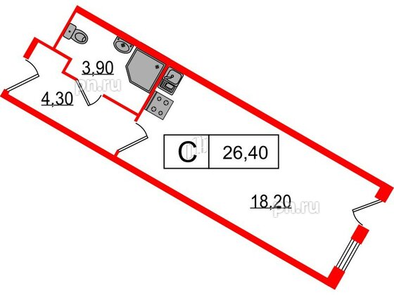 Апартаменты в ЖК Начало Апарт отель у воды, студия, 26.4 м², 12 этаж