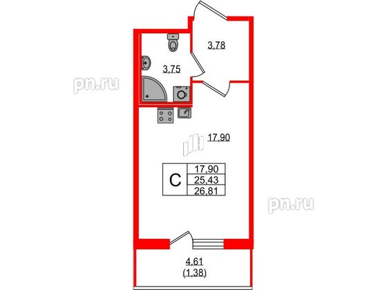 Квартира в ЖК Квартал «Воронцовский», студия, 26.81 м², 9 этаж