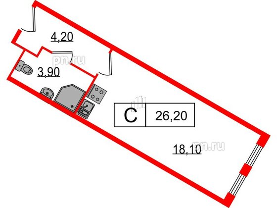 Апартаменты в ЖК Начало Апарт отель у воды, студия, 26.2 м², 7 этаж