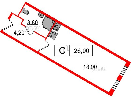 Апартаменты в ЖК Начало Апарт отель у воды, студия, 26 м², 9 этаж