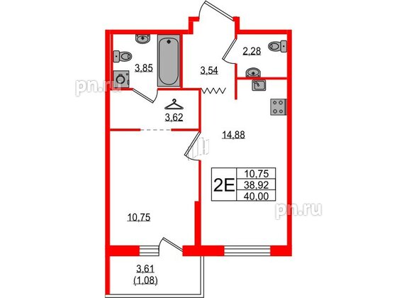 Квартира в ЖК UP-квартал Воронцовский, 1 комнатная, 40 м², 1 этаж