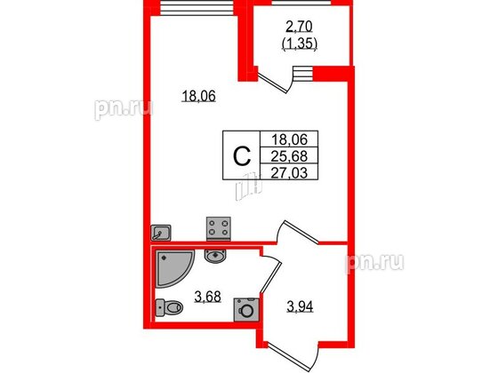 Квартира в ЖК UP-квартал Воронцовский, студия, 27.03 м², 2 этаж