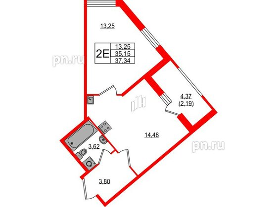 Квартира в ЖК UP-квартал Воронцовский, 1 комнатная, 37.34 м², 1 этаж