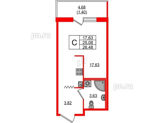 Квартира в ЖК Квартал «Воронцовский», студия, 26.48 м², 11 этаж