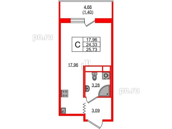 Квартира в ЖК UP-квартал Воронцовский, студия, 25.73 м², 1 этаж