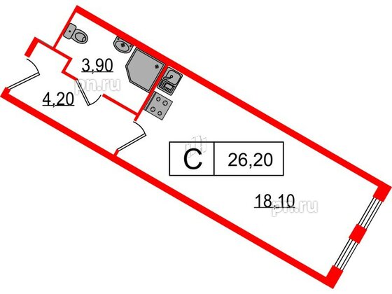 Апартаменты в ЖК Начало Апарт отель у воды, студия, 26.2 м², 7 этаж