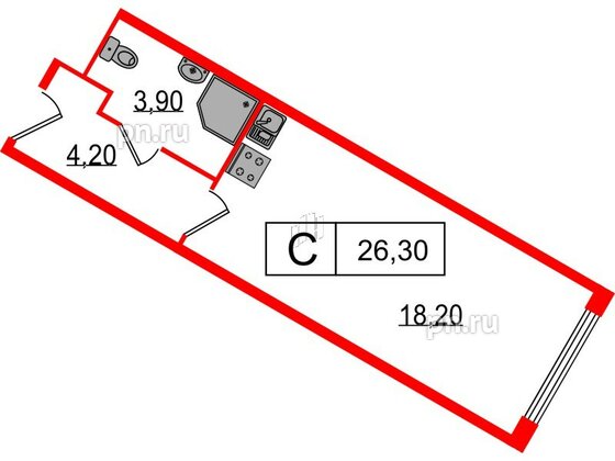 Апартаменты в ЖК Начало Апарт отель у воды, студия, 26.3 м², 13 этаж