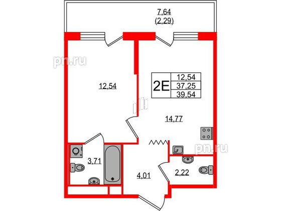 Квартира в ЖК UP-квартал Воронцовский, 1 комнатная, 39.54 м², 1 этаж