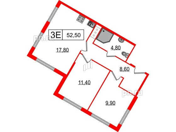 Апартаменты в ЖК Апарт-отель «Начало», 2 комнатные, 52.5 м², 11 этаж
