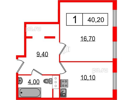 Апартаменты в ЖК Начало Апарт отель у воды, 1 комнатные, 40.2 м², 8 этаж