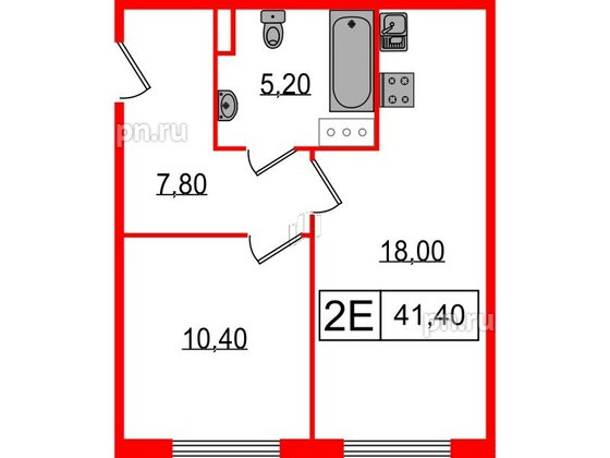 Апартаменты в ЖК Апарт-отель «Начало», 1 комнатные, 41.4 м², 3 этаж