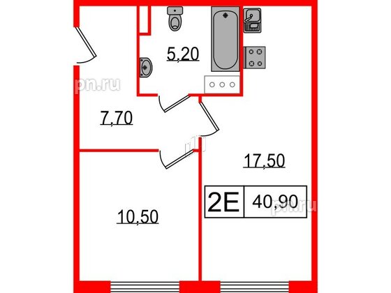 Апартаменты в ЖК Апарт-отель «Начало», 1 комнатные, 40.9 м², 7 этаж