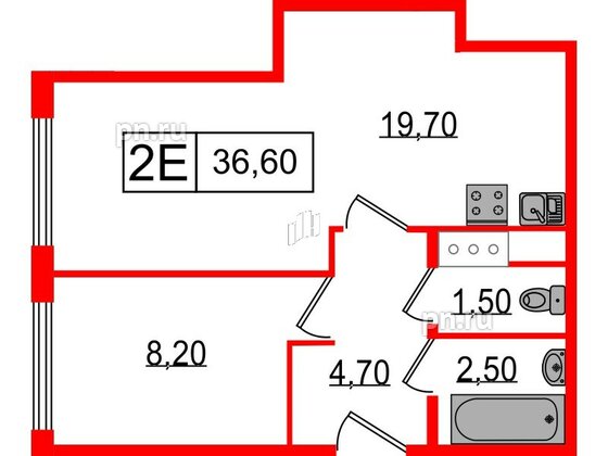 Апартаменты в ЖК Апарт-отель «Начало», 1 комнатные, 44.6 м², 4 этаж