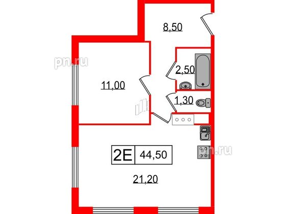 Апартаменты в ЖК Апарт-отель «Начало», 1 комнатные, 44.5 м², 10 этаж