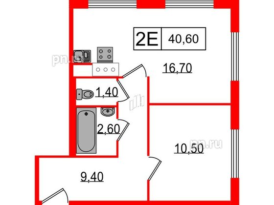 Апартаменты в ЖК Апарт-отель «Начало», 1 комнатные, 40.6 м², 10 этаж