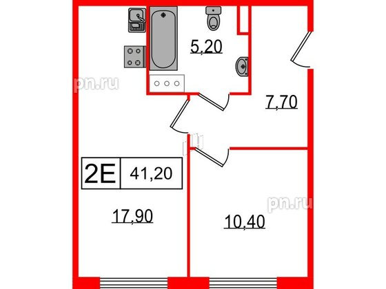 Апартаменты в ЖК Апарт-отель «Начало», 1 комнатные, 41.2 м², 2 этаж