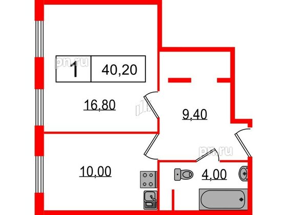 Апартаменты в ЖК Начало Апарт отель у воды, 1 комнатные, 40.2 м², 7 этаж