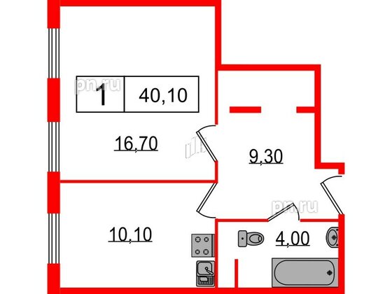 Апартаменты в ЖК Начало Апарт отель у воды, 1 комнатные, 40.1 м², 10 этаж