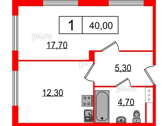 Апартаменты в ЖК Начало Апарт отель у воды, 1 комнатные, 40 м², 12 этаж