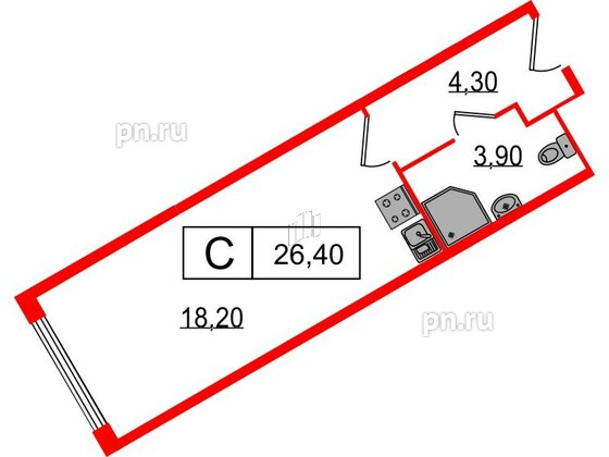 Апартаменты в ЖК Начало Апарт отель у воды, студия, 26.4 м², 13 этаж