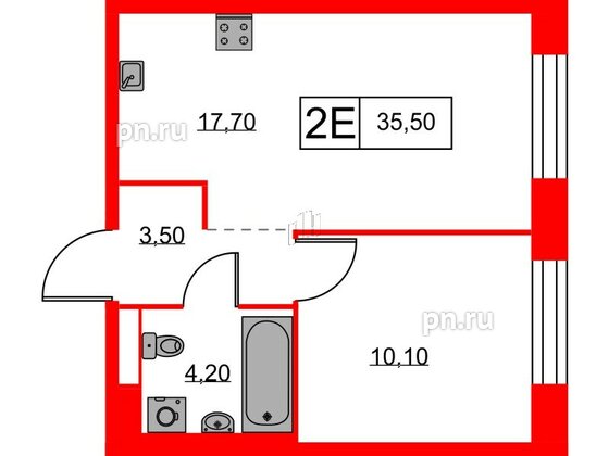 Квартира в ЖК Аэронавт, 1 комнатная, 35.5 м², 6 этаж