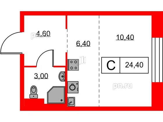 Квартира в ЖК Аэронавт, студия, 24.4 м², 4 этаж