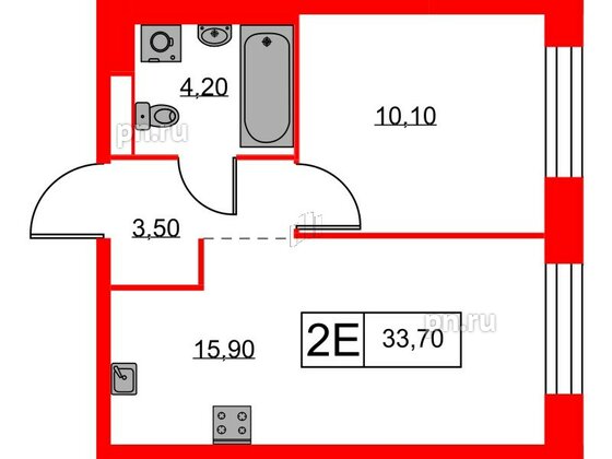 Квартира в ЖК Аэронавт, 1 комнатная, 33.7 м², 5 этаж