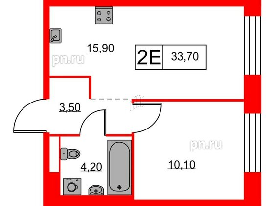 Квартира в ЖК Аэронавт, 1 комнатная, 33.7 м², 5 этаж