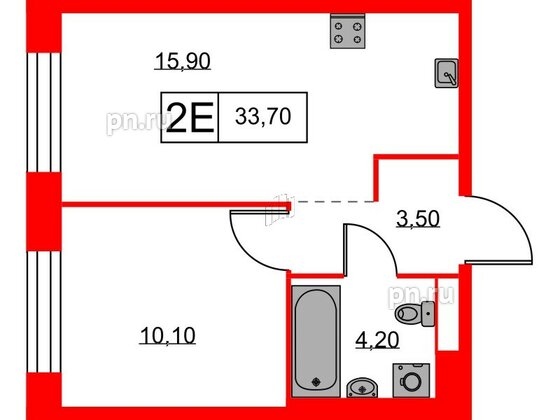 Квартира в ЖК Аэронавт, 1 комнатная, 33.7 м², 4 этаж