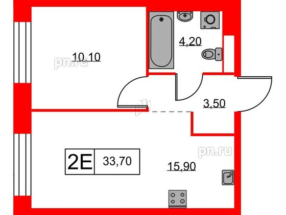 Квартира в ЖК Аэронавт, 1 комнатная, 33.7 м², 4 этаж