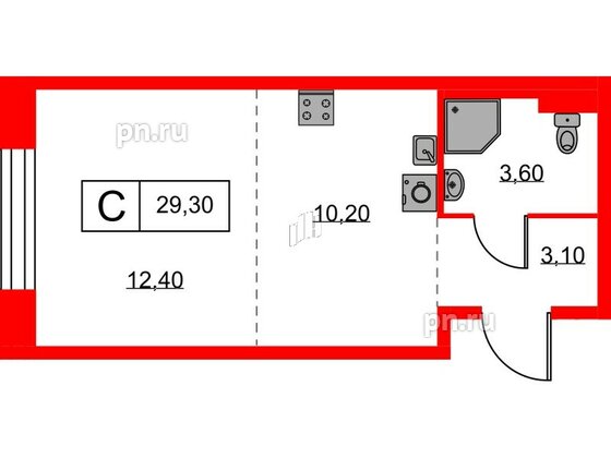 Квартира в ЖК Аэронавт, студия, 29.3 м², 6 этаж