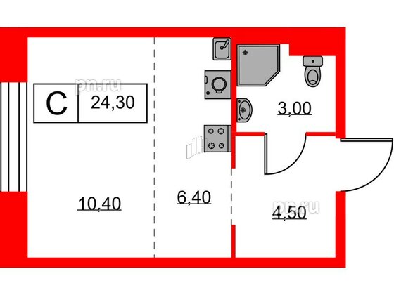 Квартира в ЖК Аэронавт, студия, 24.3 м², 6 этаж