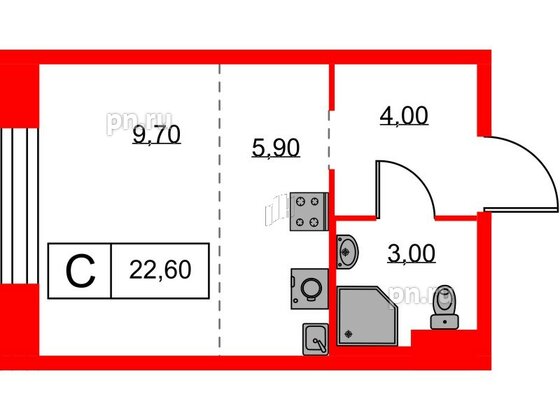 Квартира в ЖК Аэронавт, студия, 22.6 м², 5 этаж