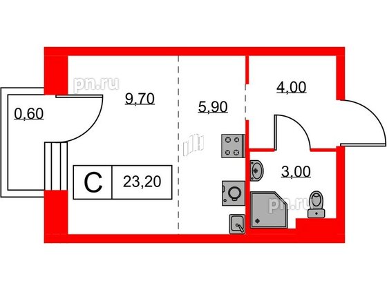 Квартира в ЖК Аэронавт, студия, 23.2 м², 6 этаж