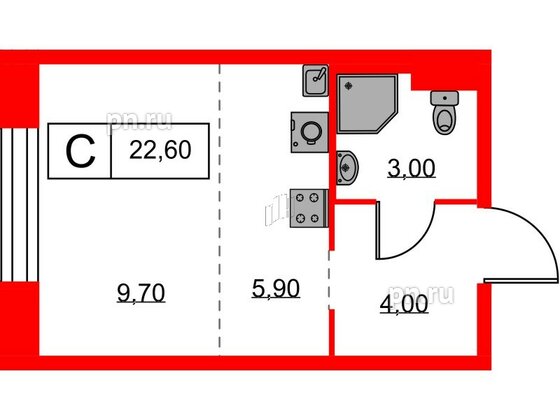 Квартира в ЖК Аэронавт, студия, 22.6 м², 3 этаж