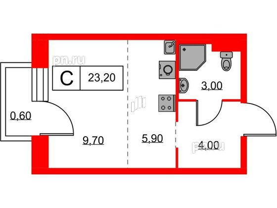 Квартира в ЖК Аэронавт, студия, 23.2 м², 5 этаж