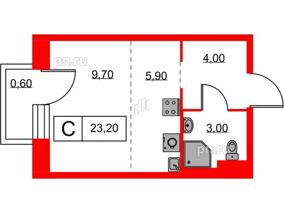 Квартира в ЖК Аэронавт, студия, 23.2 м², 7 этаж