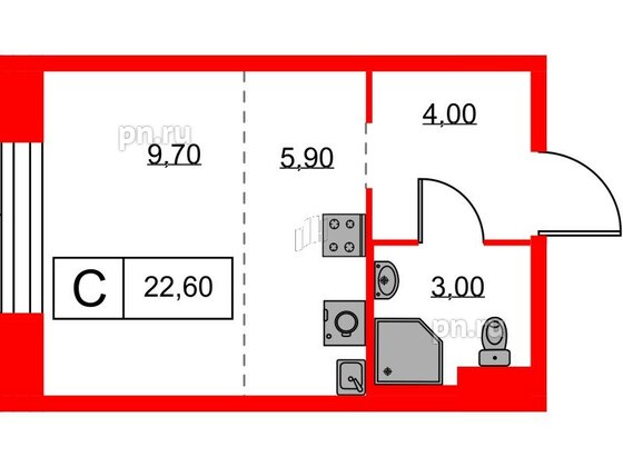 Квартира в ЖК Аэронавт, студия, 22.6 м², 12 этаж