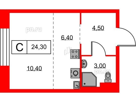 Квартира в ЖК Аэронавт, студия, 24.3 м², 4 этаж