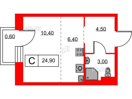 Квартира в ЖК Аэронавт, студия, 24.9 м², 2 этаж