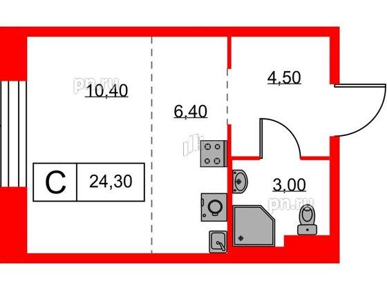 Квартира в ЖК Аэронавт, студия, 24.3 м², 12 этаж