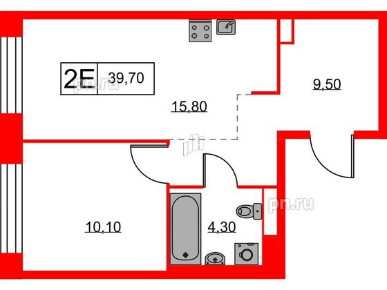 Квартира в ЖК Аэронавт, 1 комнатная, 39.7 м², 2 этаж