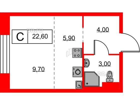 Квартира в ЖК Аэронавт, студия, 22.6 м², 2 этаж