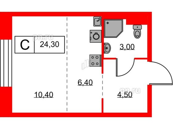 Квартира в ЖК Аэронавт, студия, 24.3 м², 2 этаж